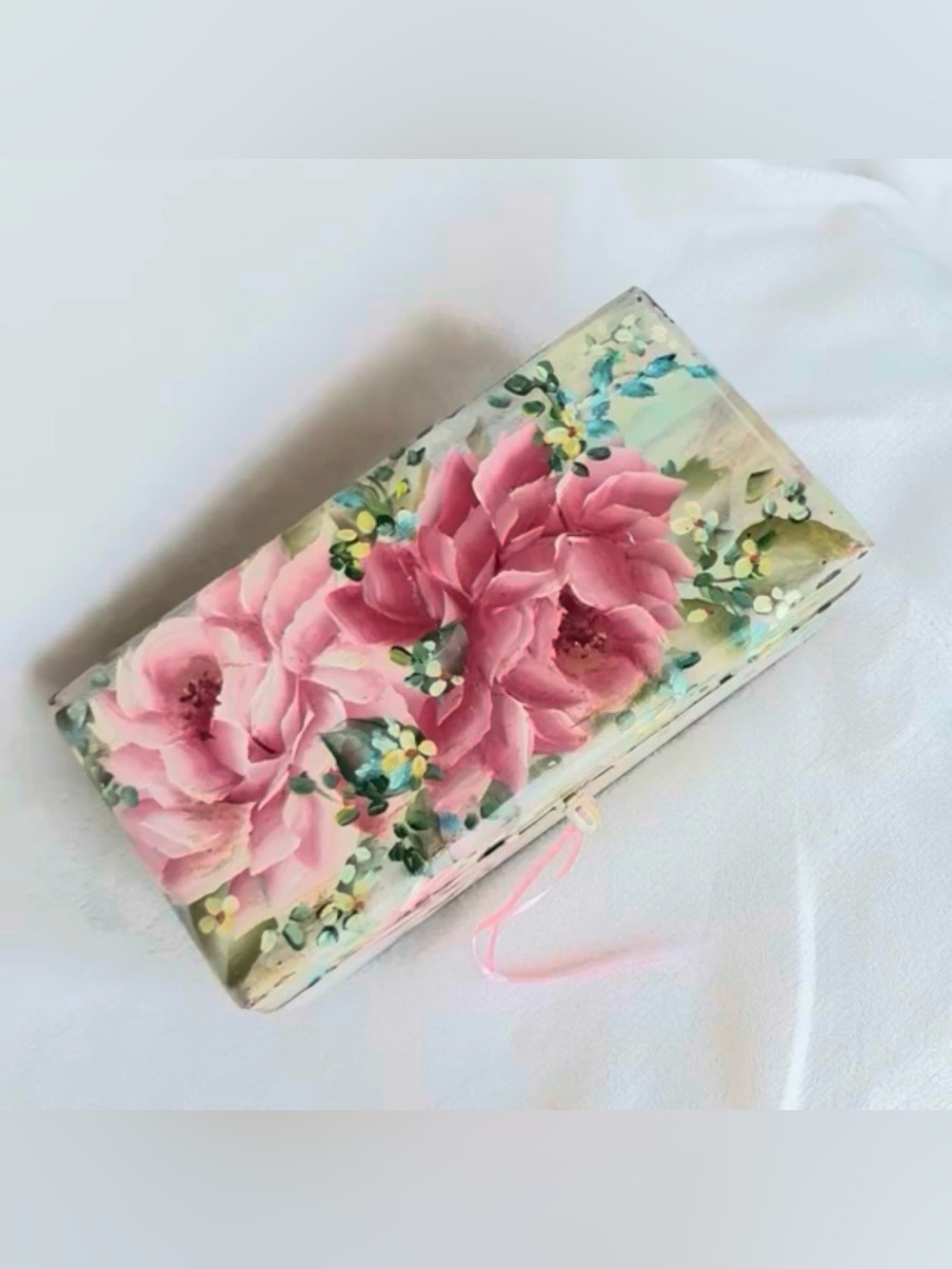Hand Painted Floral Wood Jewelry Box Sherrie 2005 Rose Cottage 8.5”
